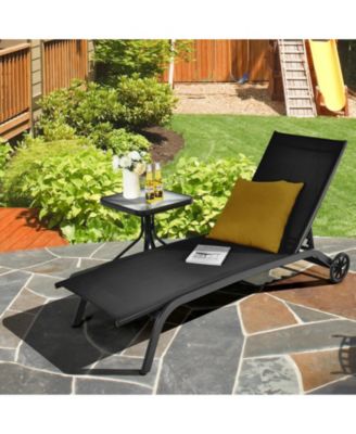 6-Poisition Adjustable Outdoor Chaise Recliner with Wheels