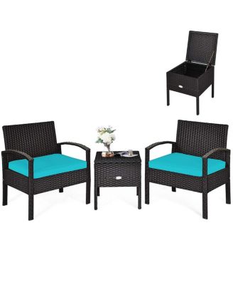 3 Pieces PE Rattan Wicker Sofa Set with Washable and Removable Cushion for Patio