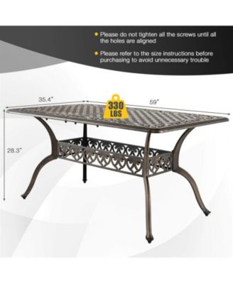 59 Inch Aluminum Patio Dining Table with Umbrella Hole fot 6 Persons