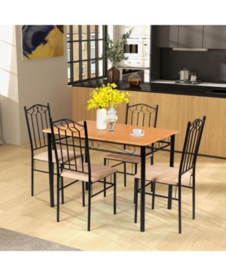 5 Pieces Dining Set Wooden Table and 4 Cushioned Chairs