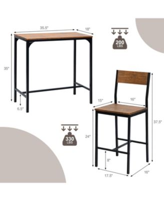 3 Pieces Bar Table Set with 2 Stools