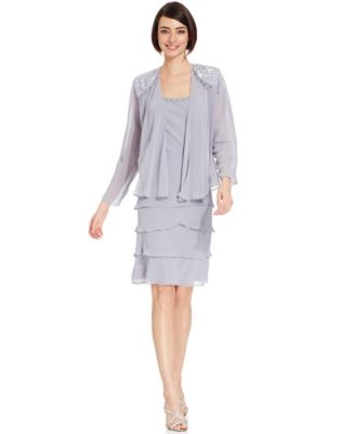 SL Fashions Tiered Dress and Embellished Jacket - Dresses - Women - Macy's