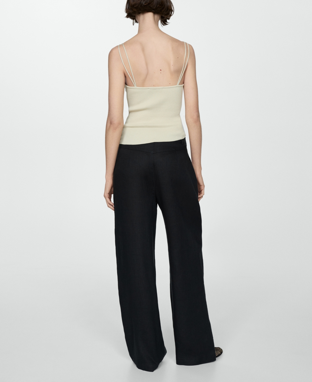 Shop Mango Women's 100% Linen Wideleg Pants In Black