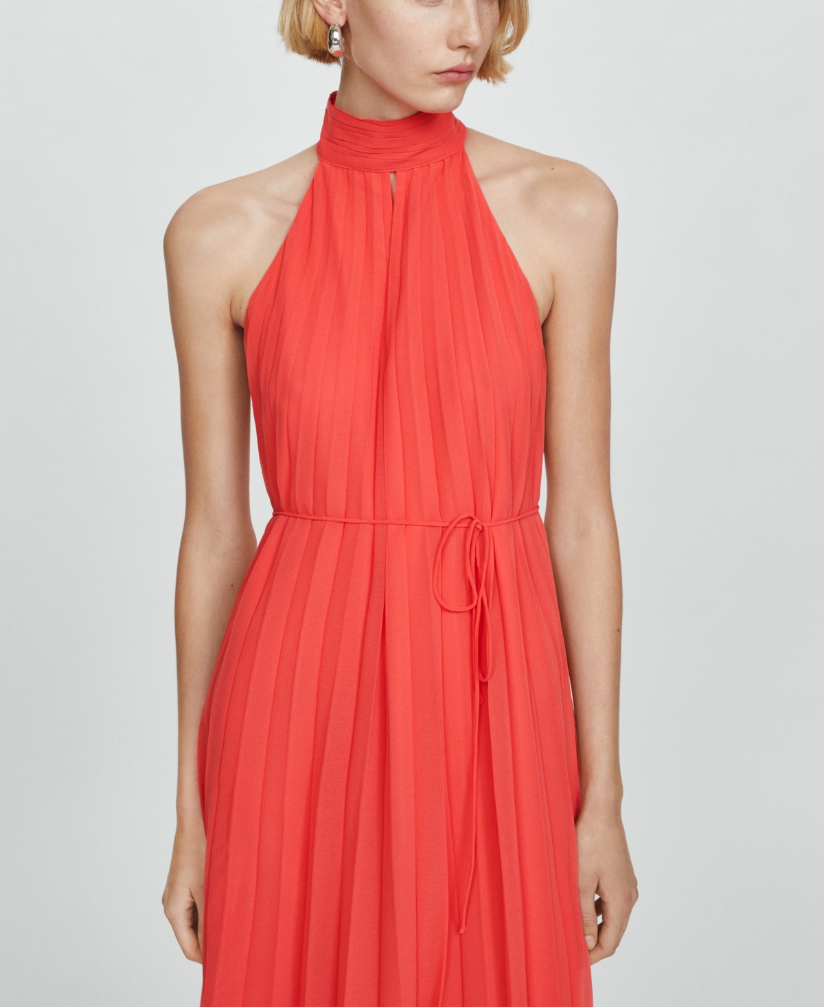 Shop Mango Women's Pleated Halter Neck Dress In Bright Red