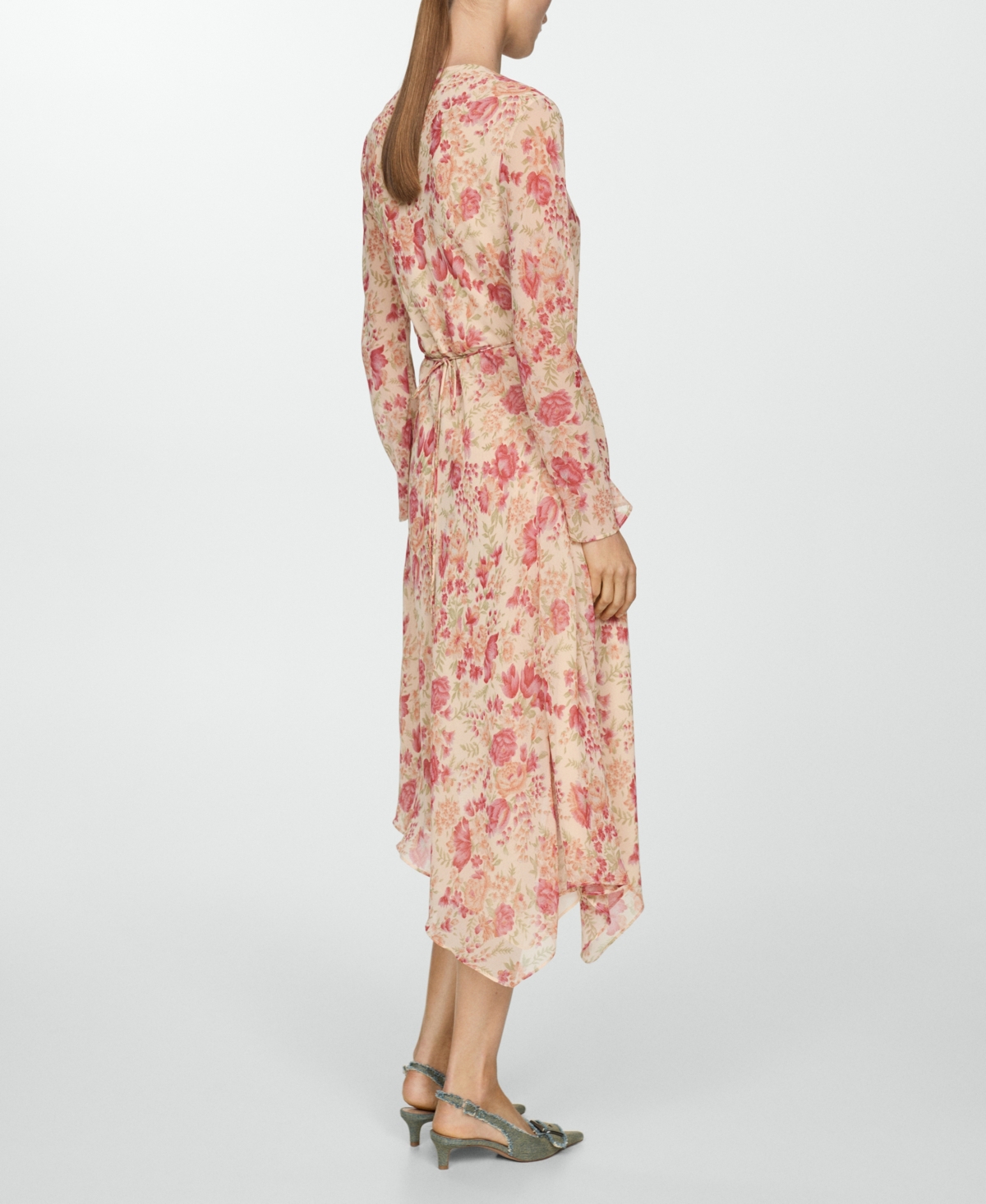 Shop Mango Women's Asymmetrical Hem Floral Dress In Light Beige