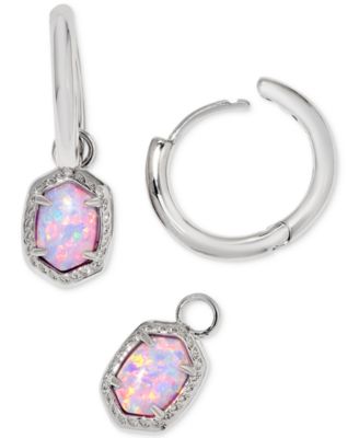 14k Framed Stone Removable Charm Huggie Hoop Earrings