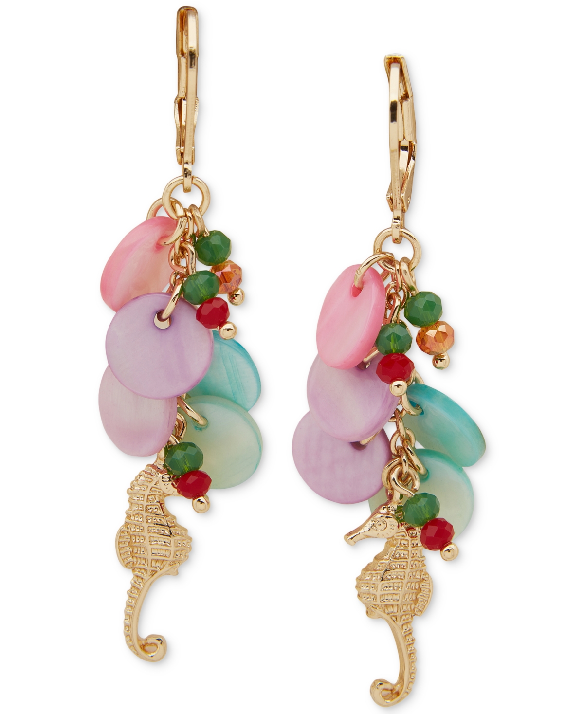 Shop Lonna & Lilly Gold-tone Mixed Bead & Disc Pave Sea-motif Charm Linear Drop Earrings In Multi