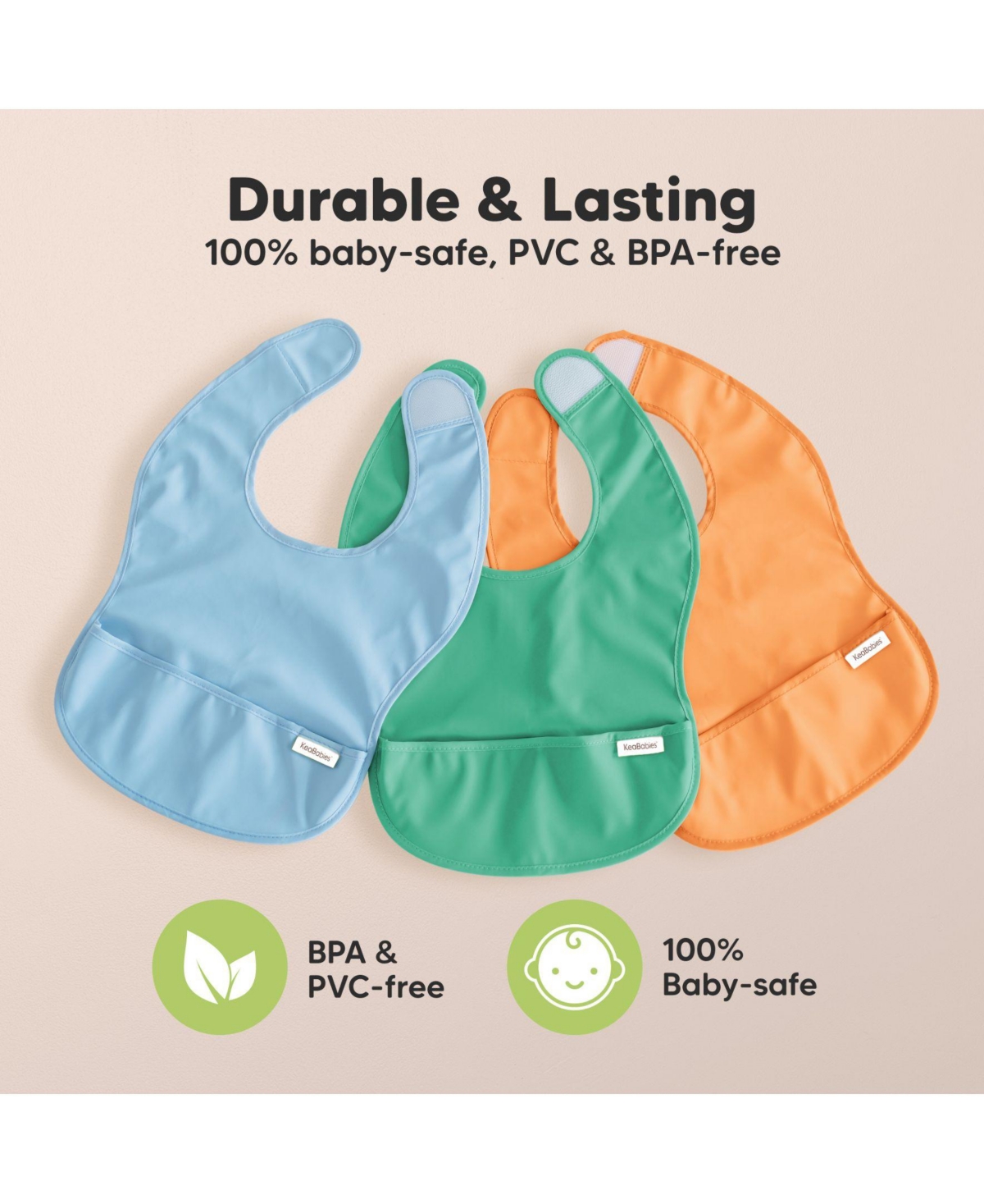 KeaBabies 3-Pack Waterproof Baby Bibs for Eating, Lightweight, Mess Proof Toddler Bibs with Food Catcher