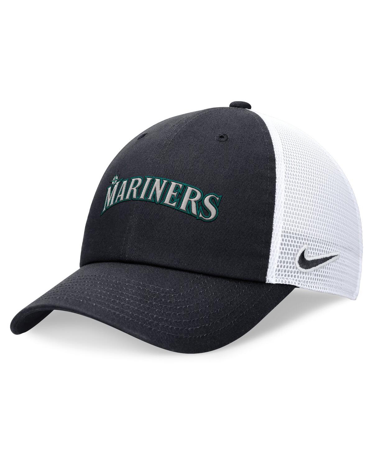 Shop Nike Men's Navy Seattle Mariners Evergreen Wordmark Trucker Adjustable Hat In Pi Blu,wh