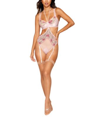 Dreamgirl - Vintage Rose Embroidery Bra and Open Cup Teddy Set