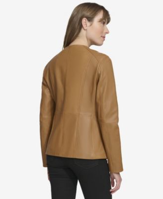 【Cole Haan】ジャケット/ Women's Shirt Collar Trucker Jacket Cole Haan Women's Leather Shirt Collar Jacket, Hazelnut