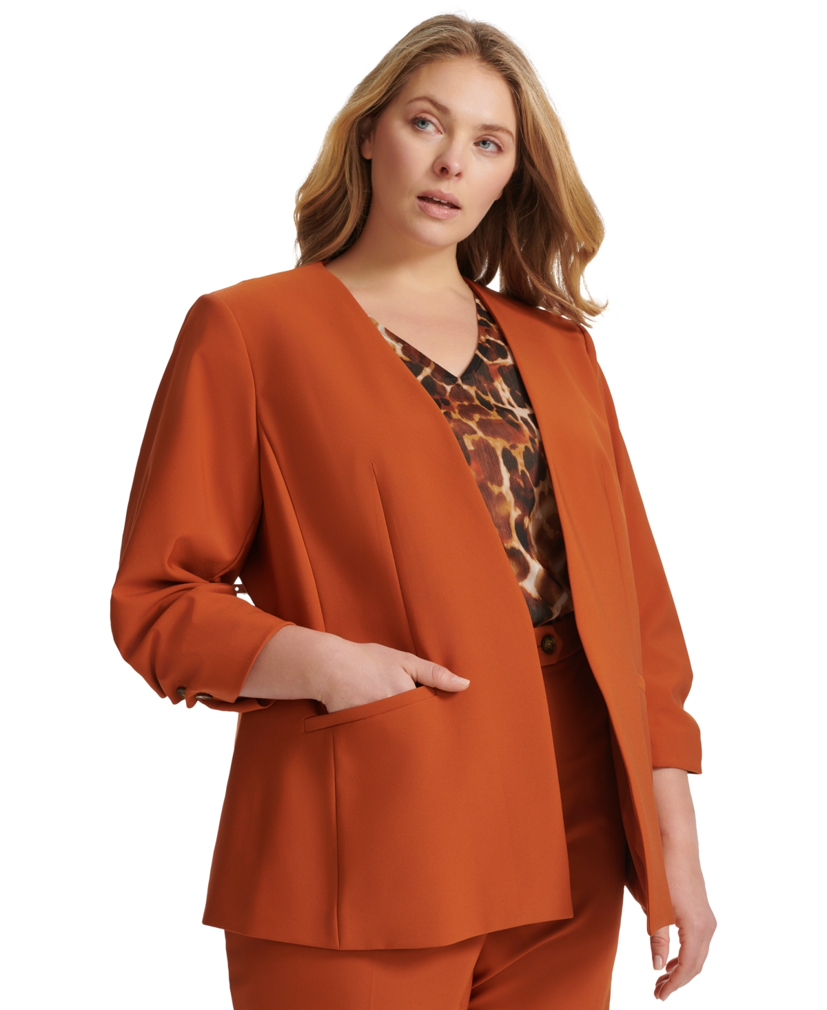 CALVIN KLEIN PLUS SIZE INFINITE STRETCH OPEN FRONT 3/4-SLEEVE BLAZER 