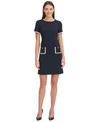 Tommy Hilfiger Women's Colorblocked Pocket Sheath Dress - Black, Ivory - Size 16