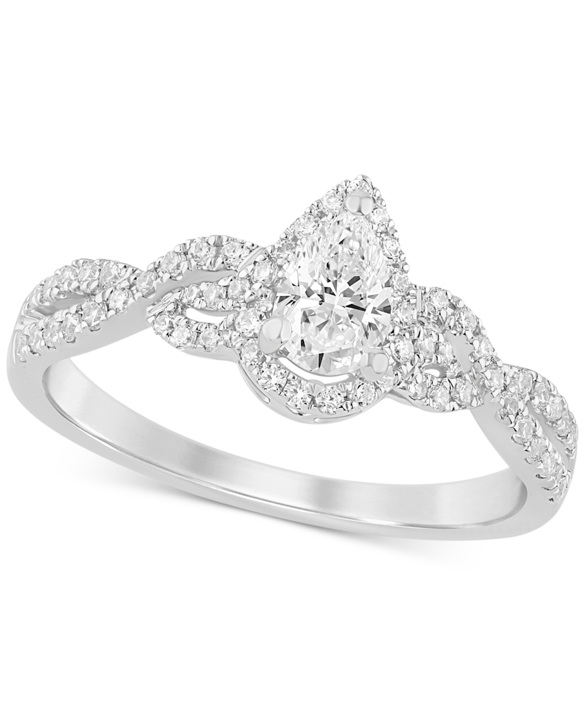 Shop Macy's Diamond Pear Halo Twist Engagement Ring (3/4 Ct. T.w.) In 14k White Gold