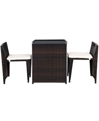 3 Pieces Cushioned Outdoor Wicker Patio Set with No Assembly Needed