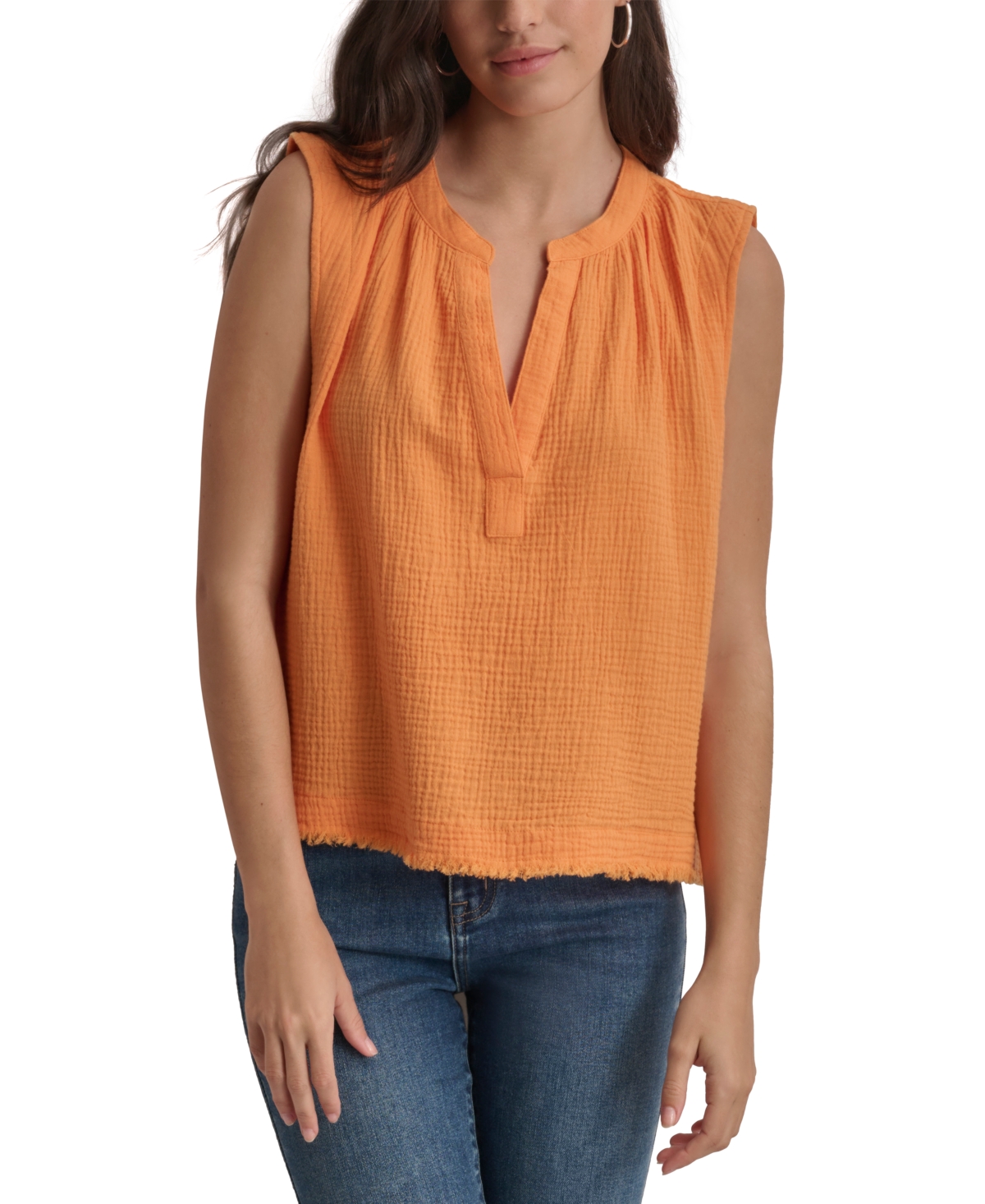 Shop Dkny Jeans Women's Sleeveless Double-crepe Gauze Crop Top In Orange Blossom