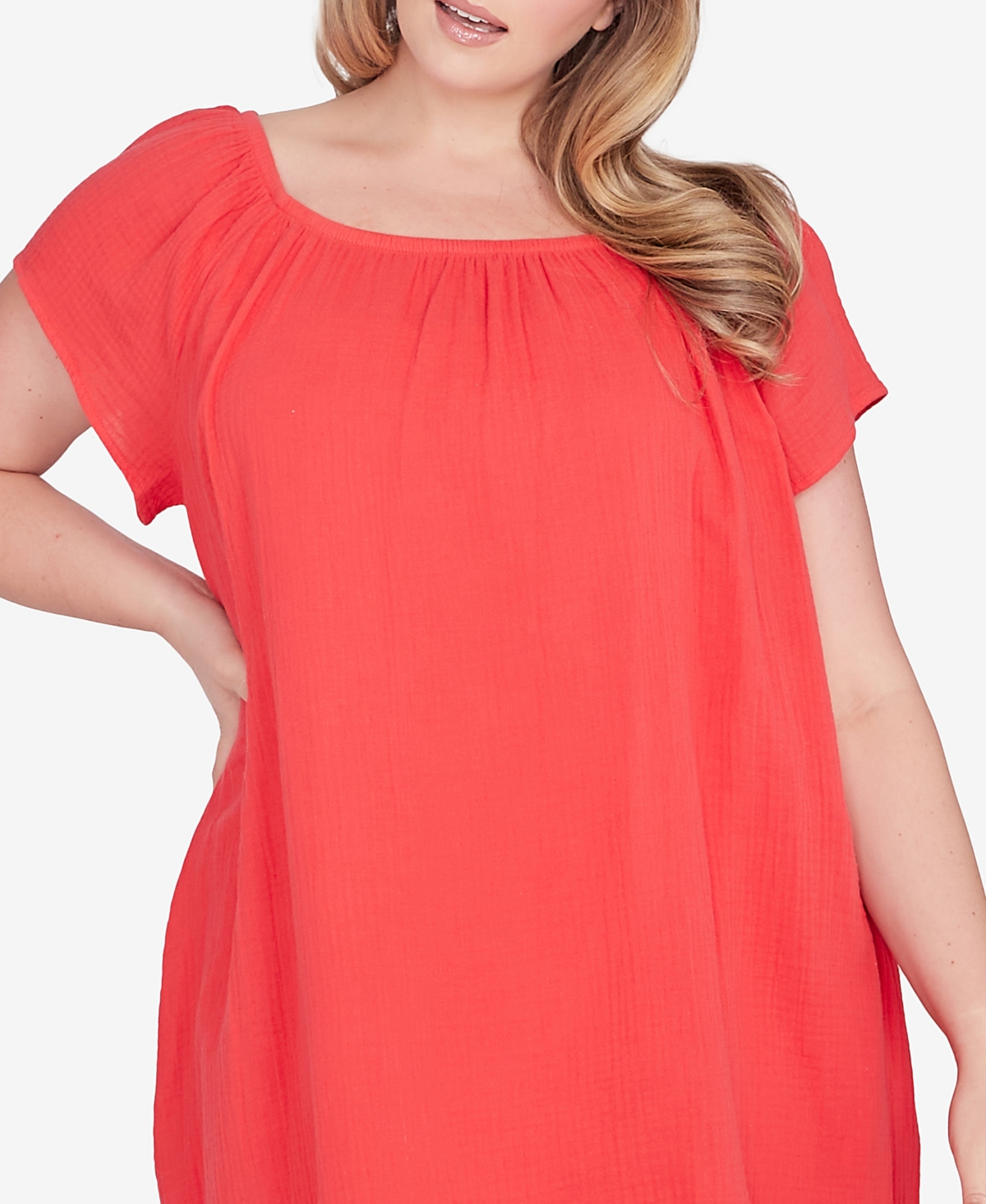 Shop Ruby Rd. Plus Size Gauze High/low Cotton T-shirt Dress In Punch