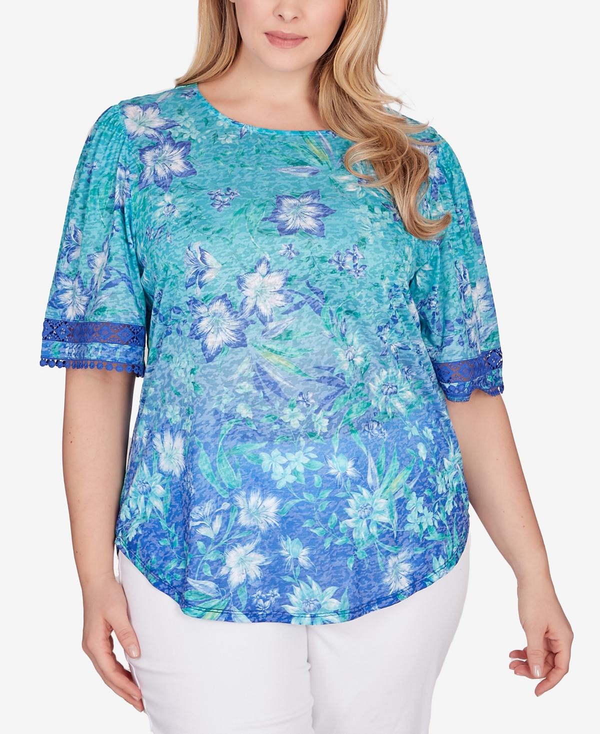 Ruby Rd. Plus Size Ombre Bali Floral Top In Peacock Multi