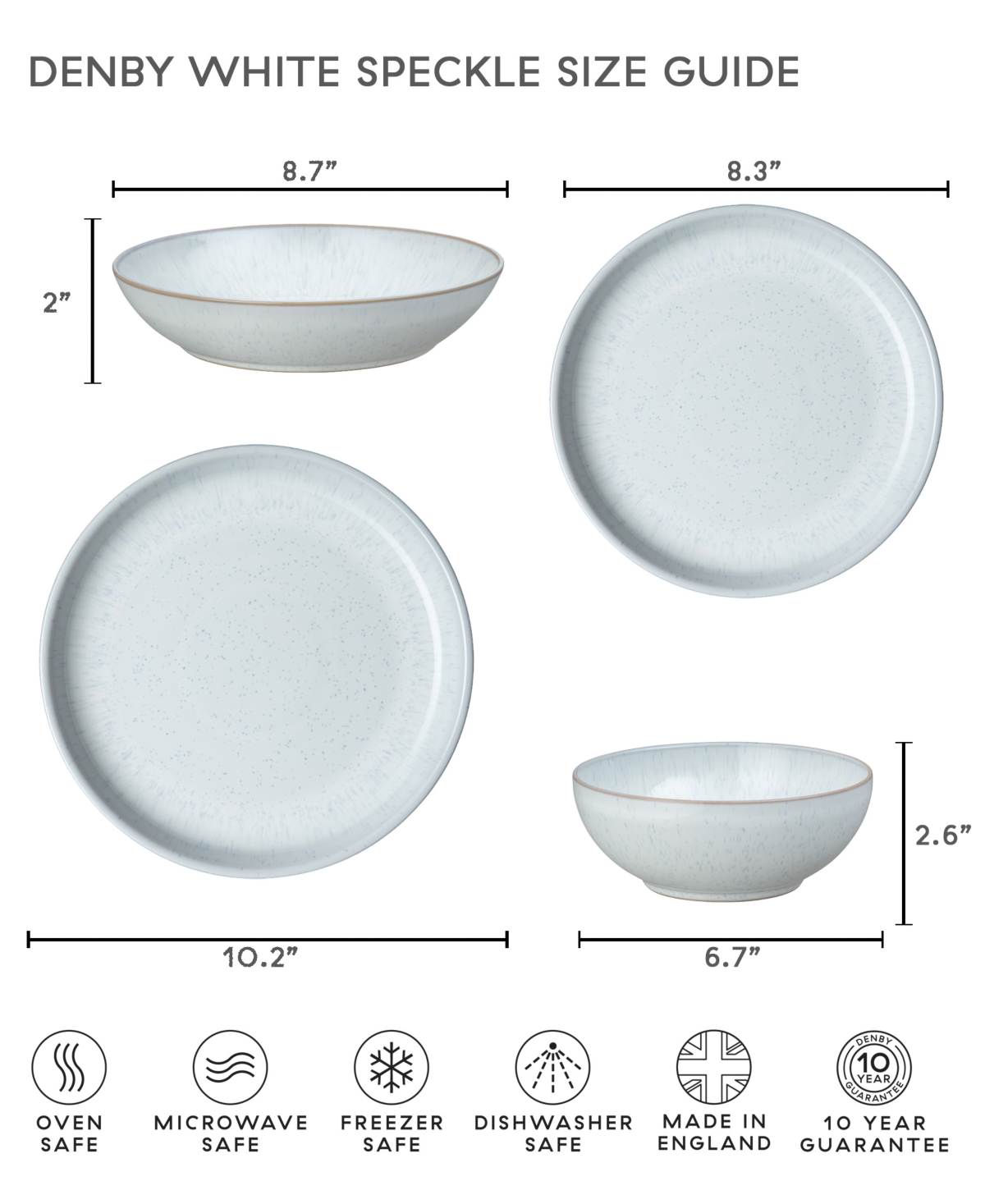 Denby White Speckle Stoneware Coupe Dinner Plates, Set Of 4 In White