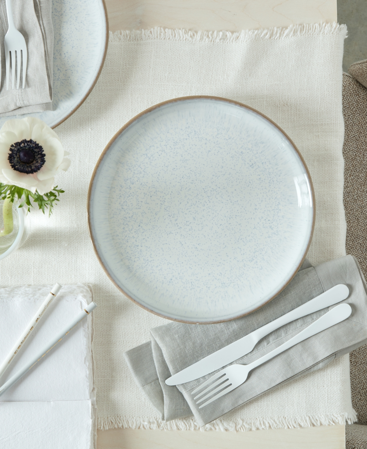 Denby White Speckle Stoneware Coupe Dinner Plates, Set Of 4 In White