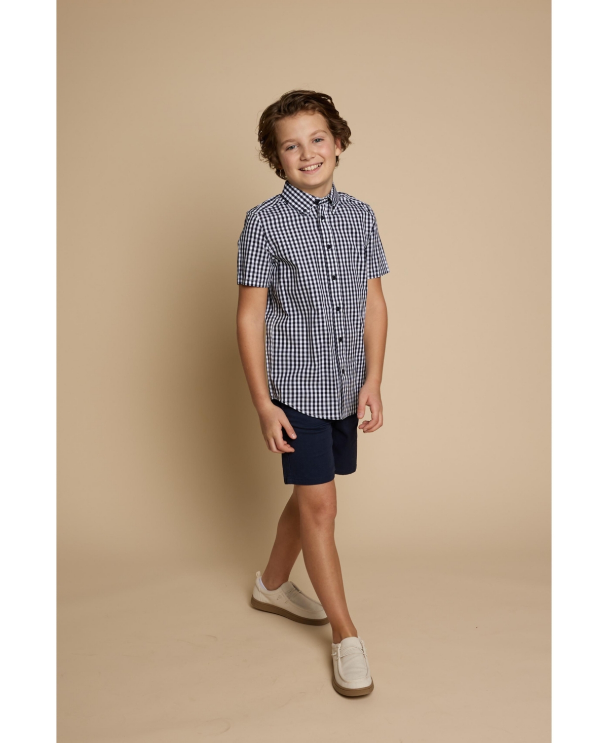 B by Brooks Brothers Big Boys Gingham Woven Short Sleeve Poplin Shirt