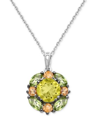 Multi-Gemstone Round Cluster 18" Pendant Necklace (3-3/8 ct. t.w.) in Sterling Silver (Also in Alternative Multi-Gemstone)