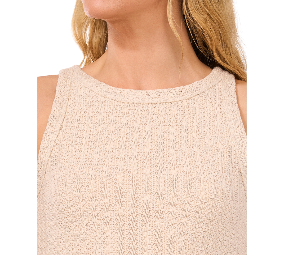Cece Textured Knit Crop Tank Top In Natural