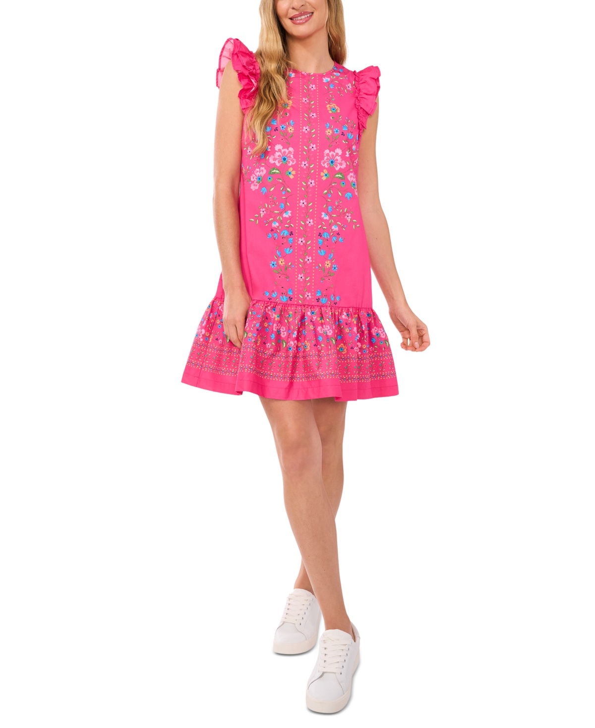 CeCe Women's Floral Ruffle-Sleeve Flounce-Hem Dress
