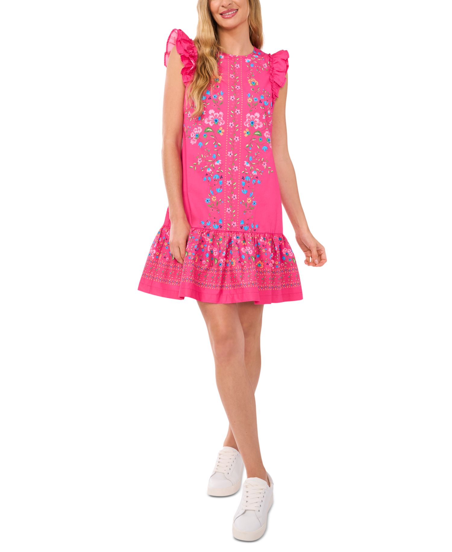 Women's Floral Ruffle-Sleeve Flounce-Hem Dress