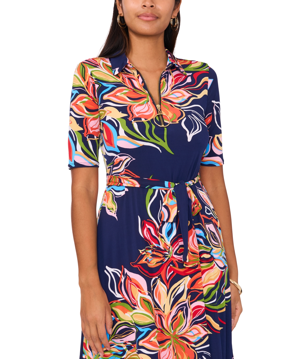 Shop Msk Women's Floral-print Midi Dress In Jbs Navy