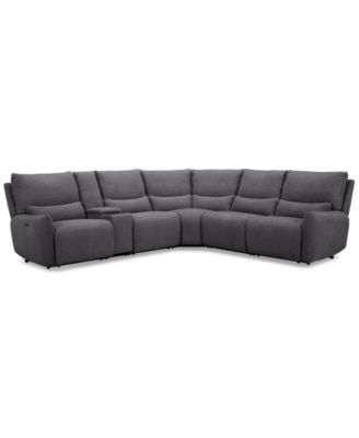 Olper 6-Pc. Fabric Zero Wall Sectional Sofa with Three Power Motion Pieces & Console, Created for Macy's