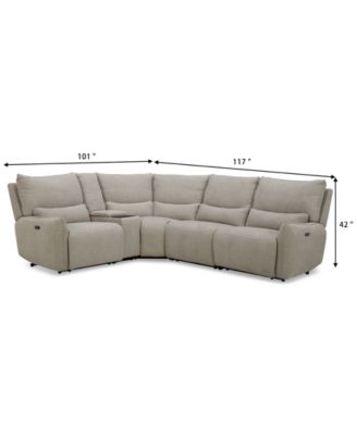 Olper 5-Pc. Fabric Zero Wall Sectional Sofa with Two Power Motion Pieces & Console, Created for Macy's