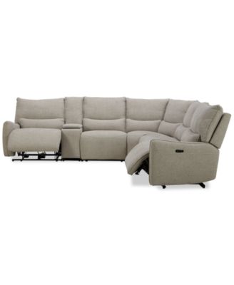 Olper 6-Pc. Fabric Zero Wall Sectional Sofa with Two Power Motion Pieces & Console, Created for Macy's
