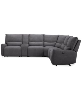 Olper 6-Pc. Fabric Zero Wall Sectional Sofa with Three Power Motion Pieces & Console, Created for Macy's