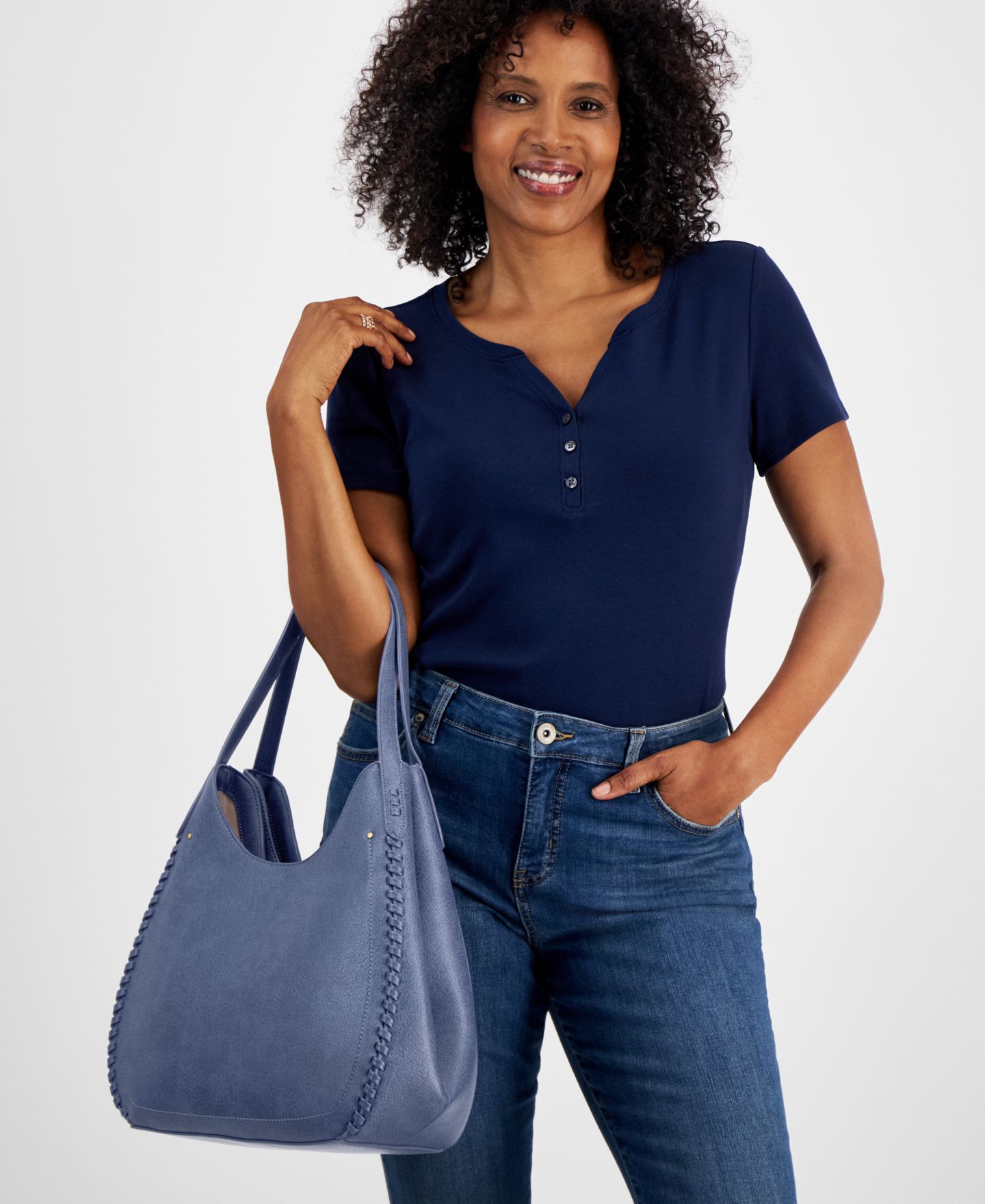 Женская сумка Style & Co Whip-Stitch Soft 4-Poster Tote, цвет: Синий — фото 7