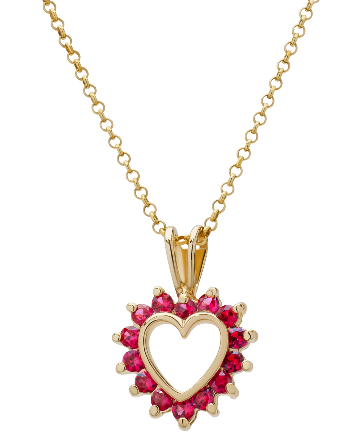 Lab Grown Ruby Open Heart Pendant Necklace (3/4 ct. t.w.) in 14k Gold-Plated Sterling Silver - Ruby
