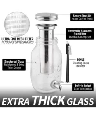 1.5 Liter Cold Brew Coffee Maker with Extra Thick Glass Carafe & Stainless Steel Mesh Filter