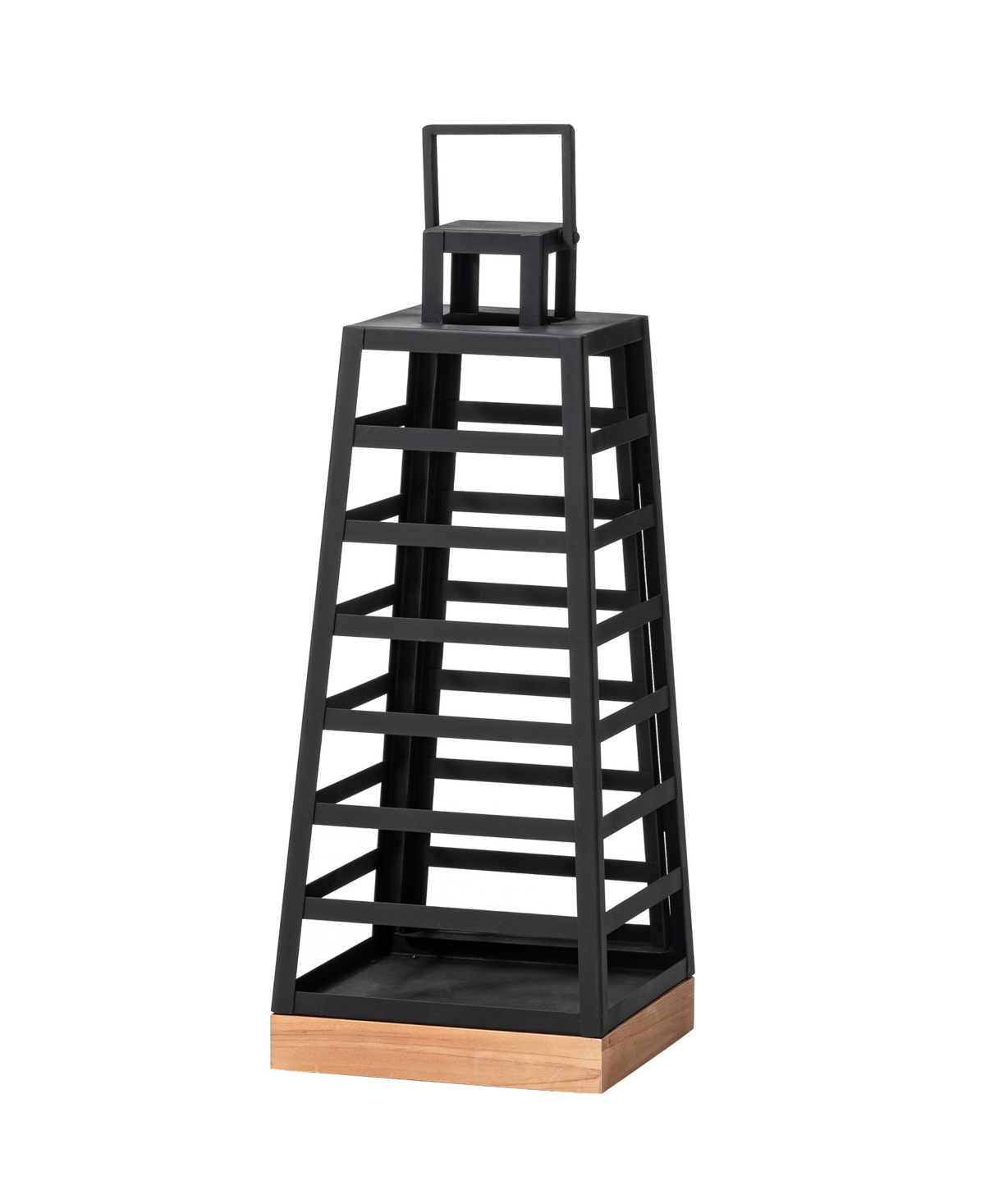 Glitzhome Set of 2 Modern Trapezoid Metal/WoodLanterns, 9.25