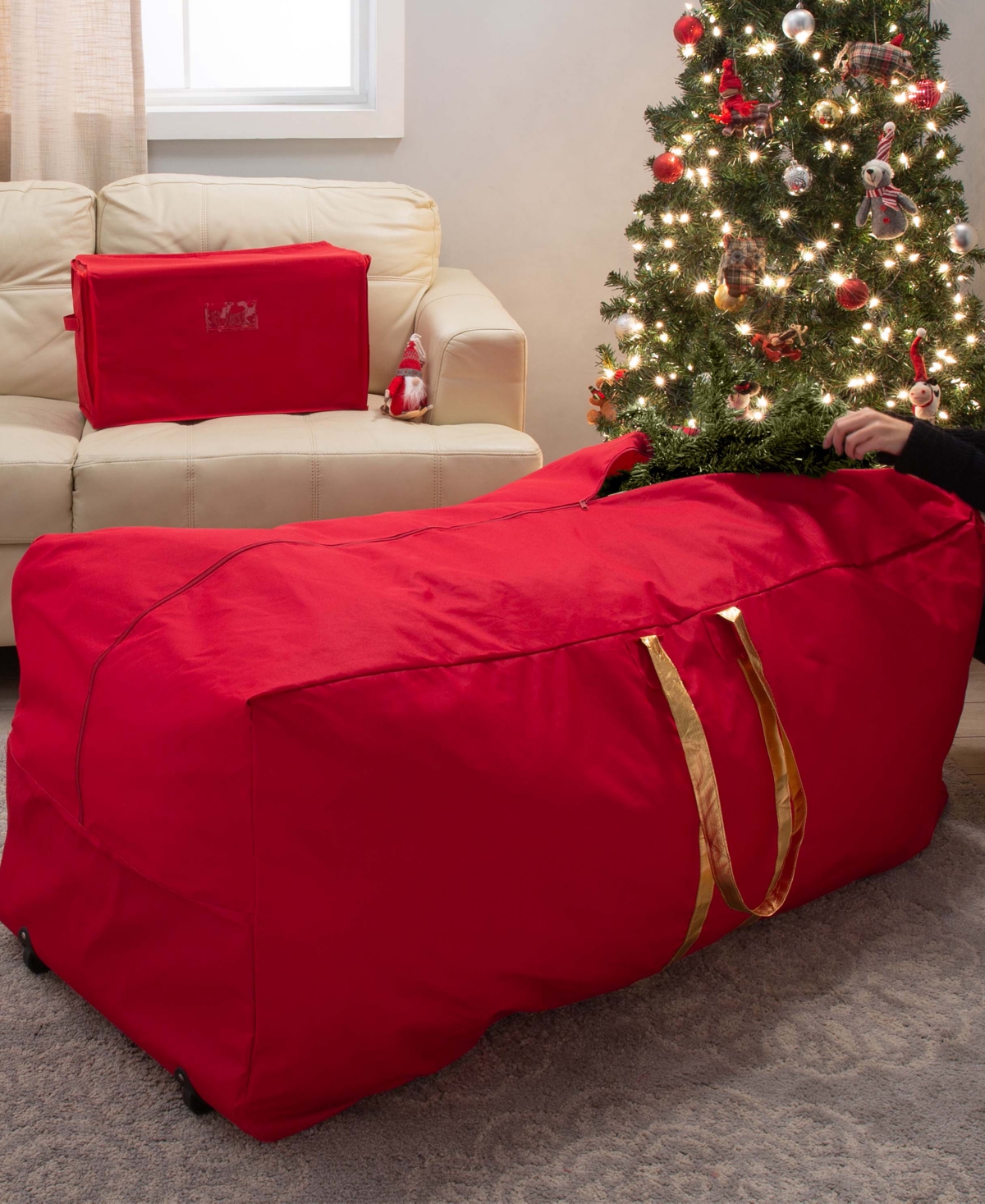 Shop Simplify The Holiday Collection Holiday Storage Tote Wheeled Base In Red