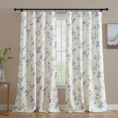 Jasmine Floral Patterned Room Darkening Curtain ROD POCKET POLE TOP Panels - Set of 2