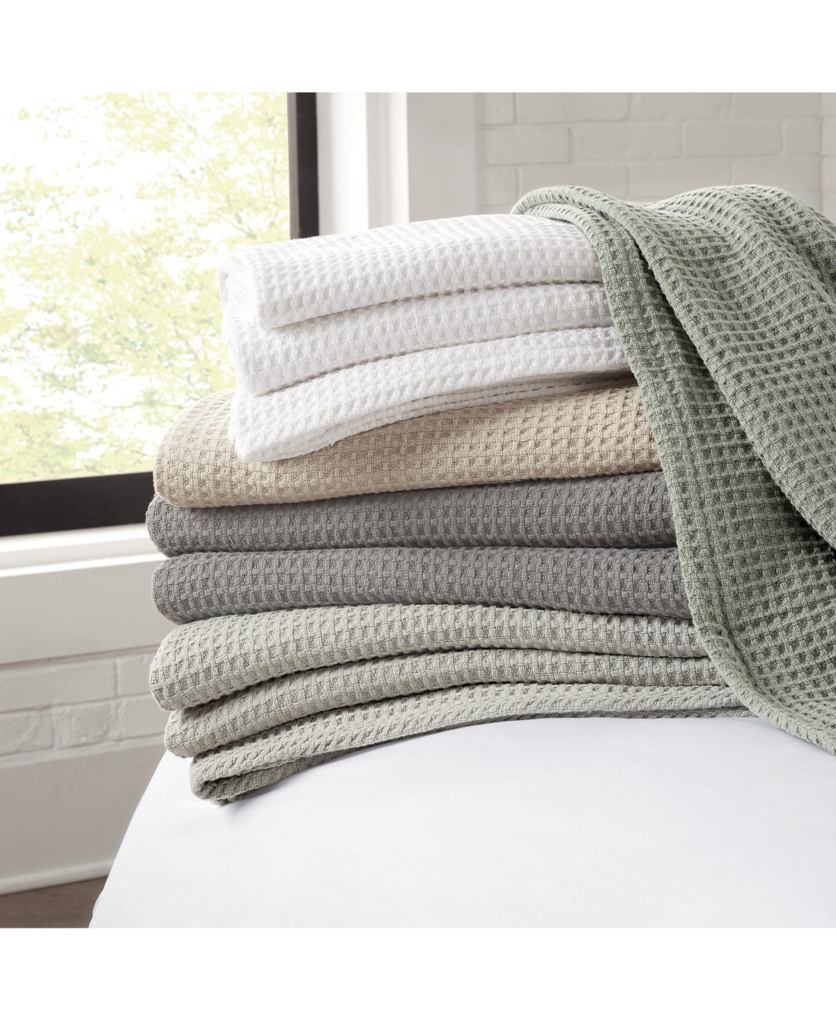 Waffle Weave Luxury Cotton Size Bed Blanket, (Color Options), 66x90 in., Warm Blanket for Bedrooms