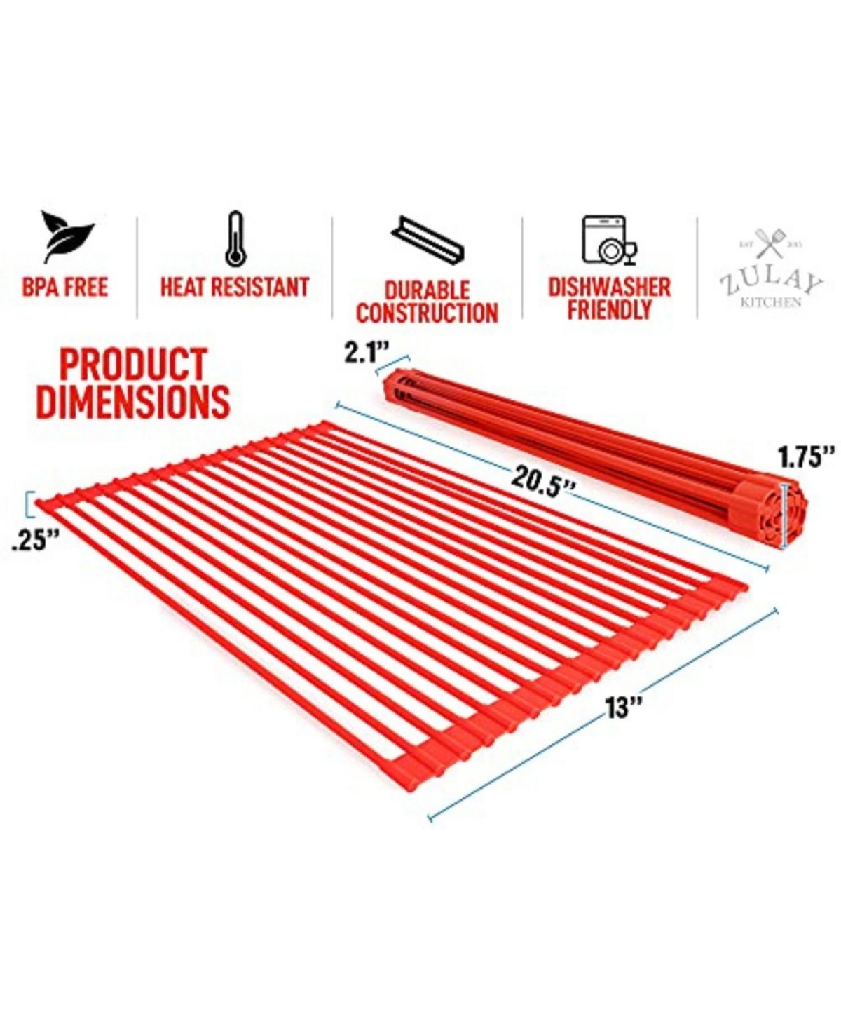 Zulay Kitchen Roll Up Dish Drying Rack - Heavy Duty Silicone Wrapped Steel Rods Over Sink Dish Drying Rack