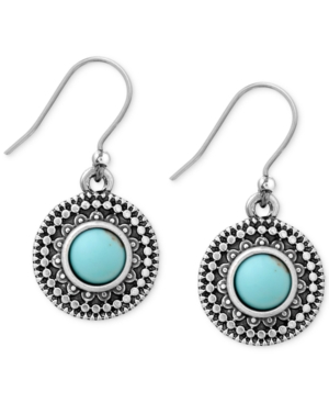 image of Lucky Brand Silver-Tone Reconstituted Turquoise Drop Earrings