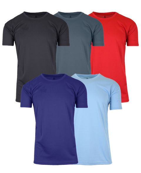 Мужские футболки Galaxy By Harvic Short Sleeve Moisture-Wicking Quick Dry Performance Crew Neck Tee -5 Pack, цвет: Чёрный разноцветный