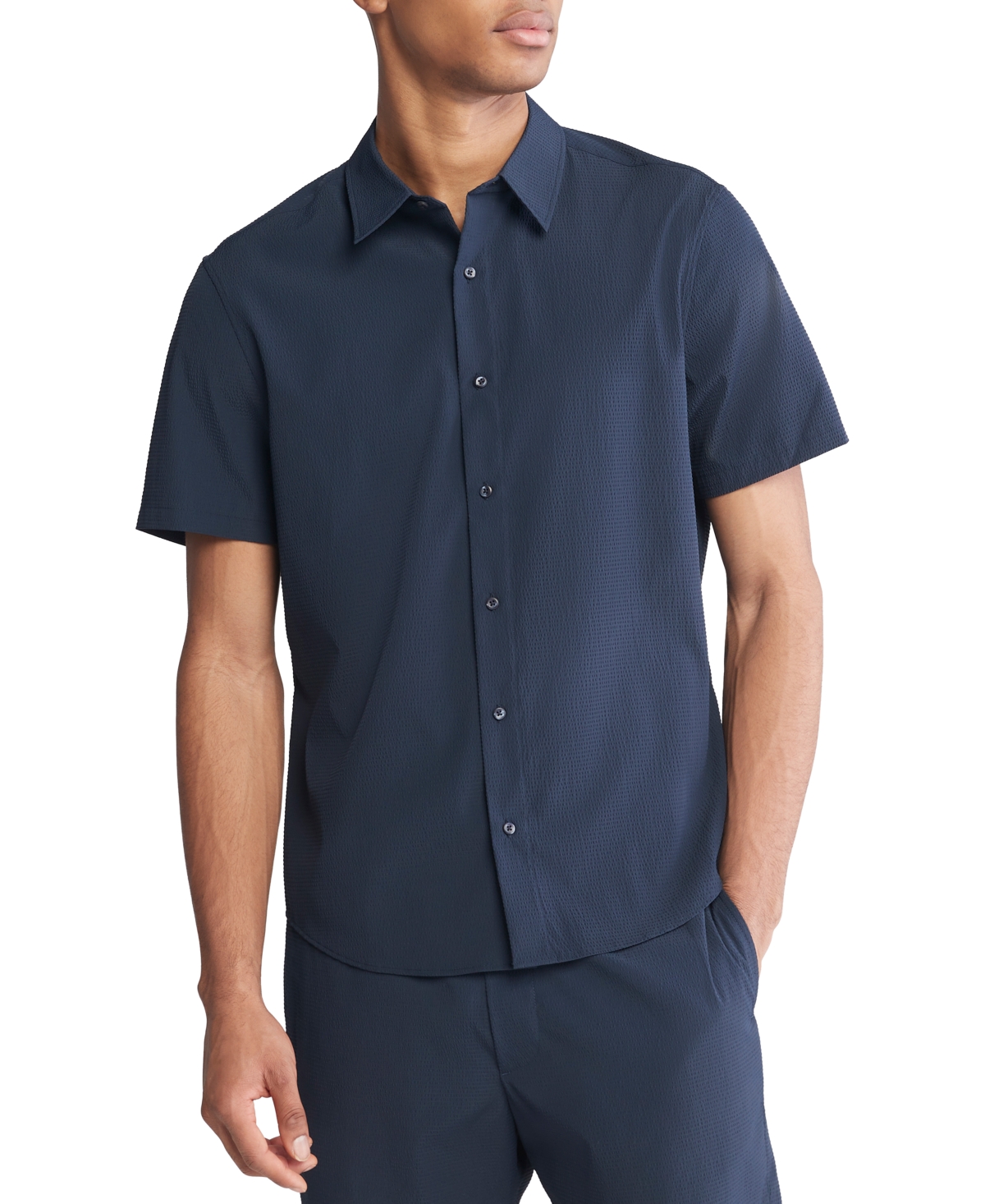 Men's Short Sleeve Seersucker Button-Front Shirt - Dark Sapphire