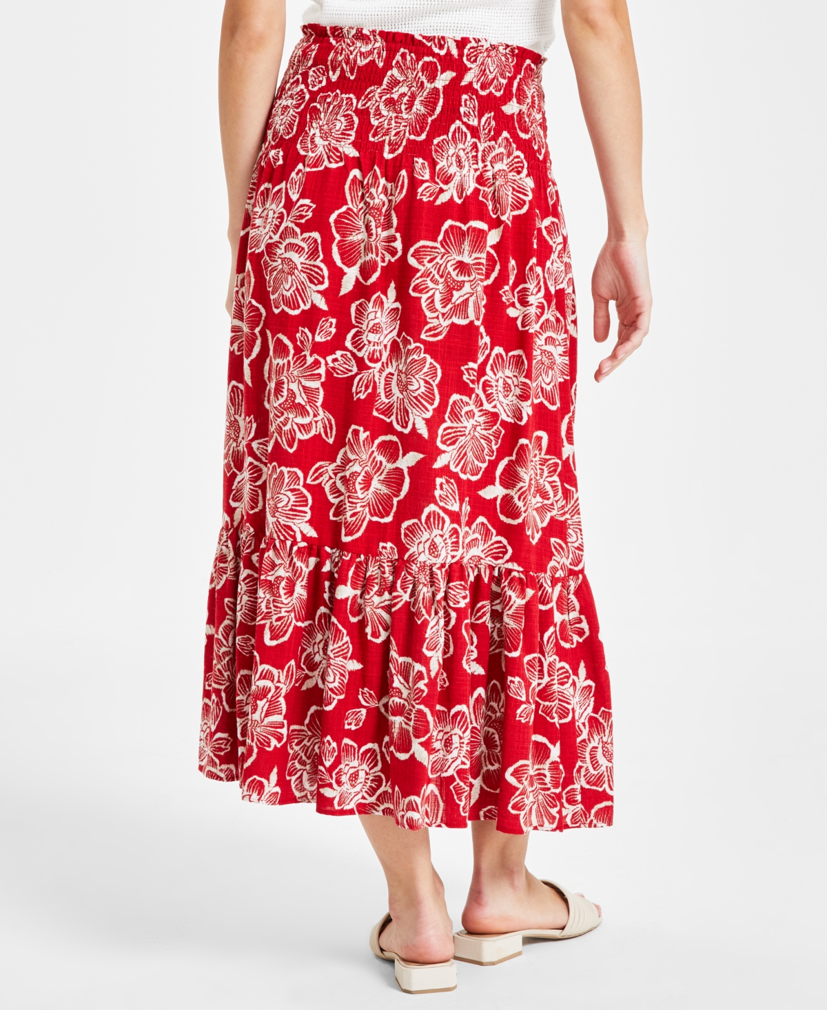 Nautica Jeans Women's Floral Smocked-Waist Midi Skirt