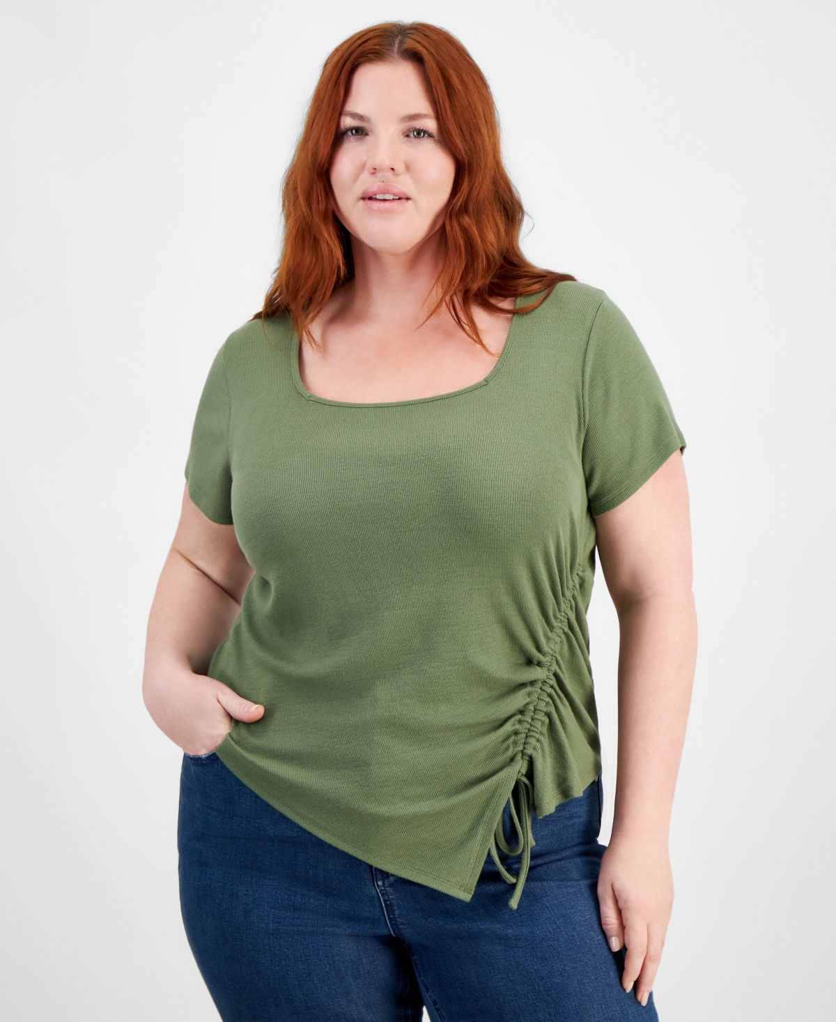 Full Circle Trends Trendy Plus Size Asymmetric Ruched T-Shirt