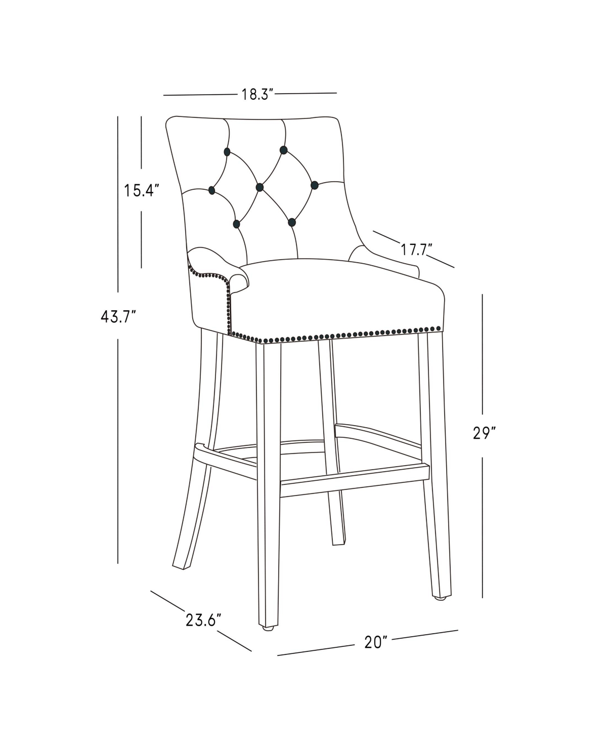 29" Linen Tufted Buttons Upholstered Wingback Bar Stool (Set of
