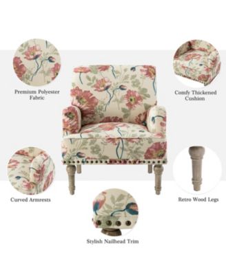 Montross Traditional Wooden Upholstered  Armchair with Floral Patterns