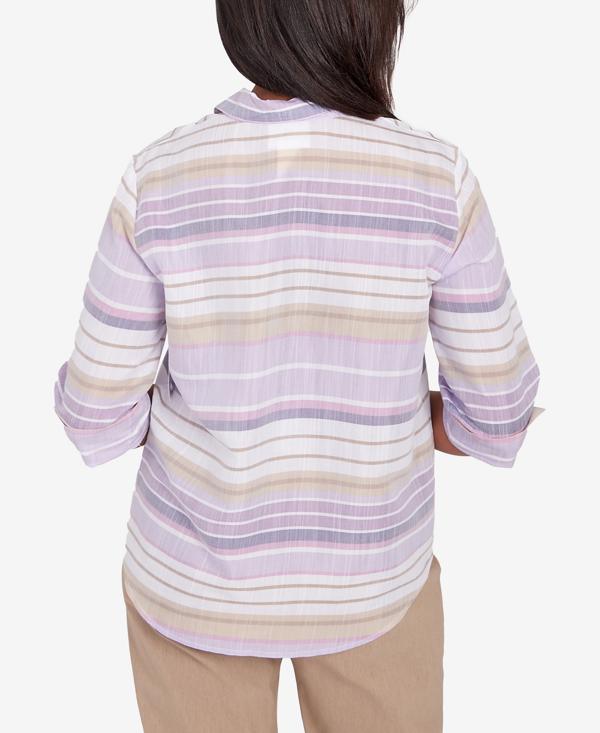 Shop Alfred Dunner Charm School Women's Horizontal Stripe Button Down Top In Iris